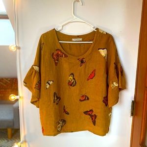 Viola Borghi Mustard Linen Butterfly Top Size L